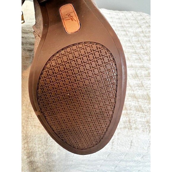 Latigo Arma Open Toe Suede Booties Taupe Block Heel Size 10 New In Box - Picture 9 of 13